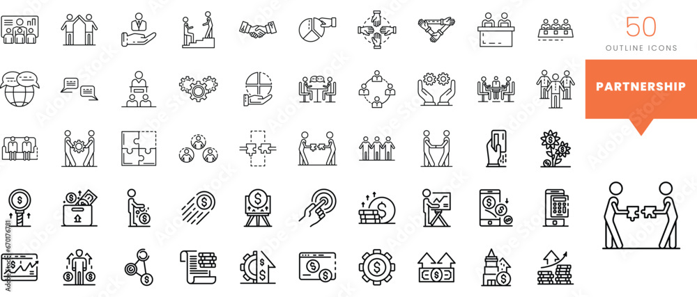 Set of minimalist linear partnership icons. Vector illustration