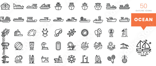 Set of minimalist linear ocean icons. Vector illustration