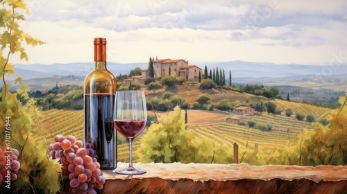 bottle of wine in vineyard