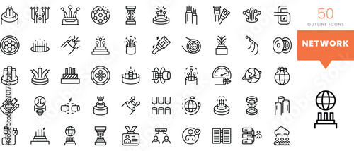 Set of minimalist linear network icons. Vector illustration