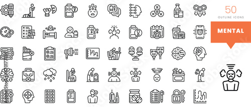 Set of minimalist linear mental icons. Vector illustration