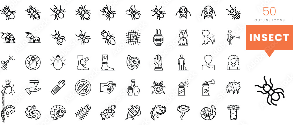 Obraz premium Set of minimalist linear insect icons. Vector illustration