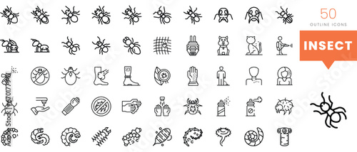 Set of minimalist linear insect icons. Vector illustration