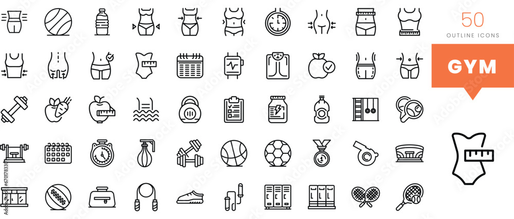 Set of minimalist linear gym icons. Vector illustration