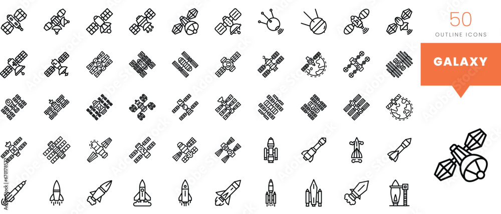 Set of minimalist linear galaxy icons. Vector illustration