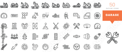 Set of minimalist linear garage icons. Vector illustration