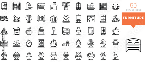 Set of minimalist linear furniture icons. Vector illustration