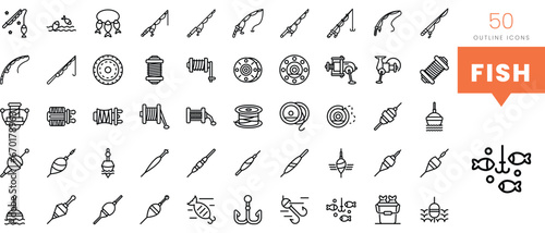 Set of minimalist linear fish icons. Vector illustration