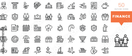 Set of minimalist linear finance icons. Vector illustration