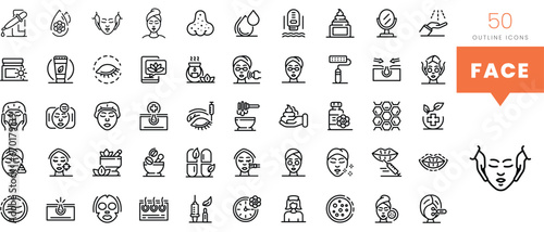 Set of minimalist linear face icons. Vector illustration