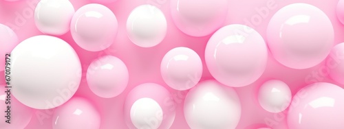 white and pink balls on a soft pink background in a chaotic order. concept: backgrounds, pink color, abstraction, futurism, childhood