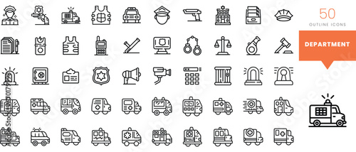 Set of minimalist linear department icons. Vector illustration