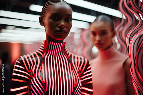 Generative AI image of futuristic fashion models in neon wave se photo