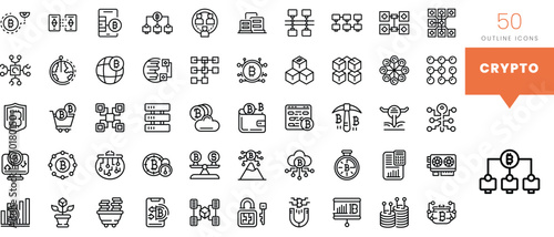 Set of minimalist linear crypto icons. Vector illustration