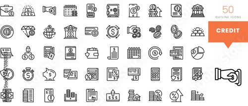 Set of minimalist linear credit icons. Vector illustration