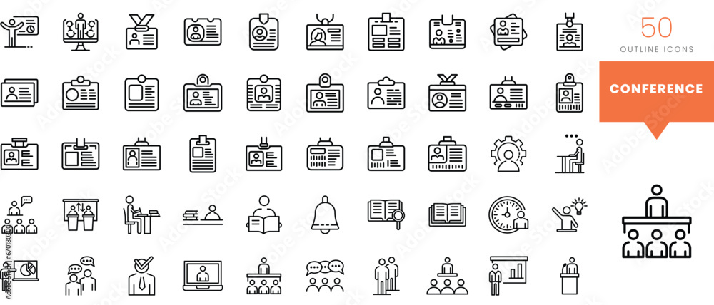 Set of minimalist linear conference icons. Vector illustration