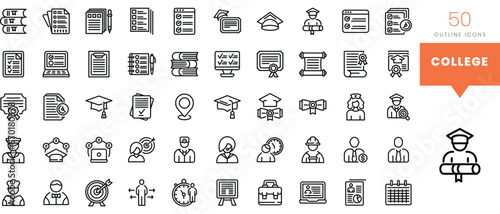 Set of minimalist linear college icons. Vector illustration