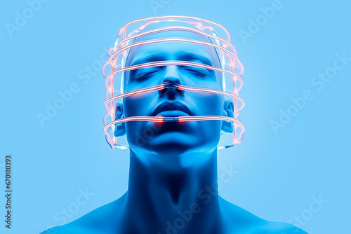 Generative AI Image Of Man Wearing Futuristic Headset With Neural connections