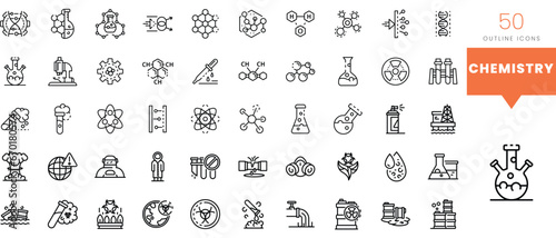 Set of minimalist linear chemistry icons. Vector illustration