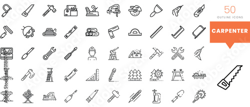 Set of minimalist linear carpenter icons. Vector illustration photo
