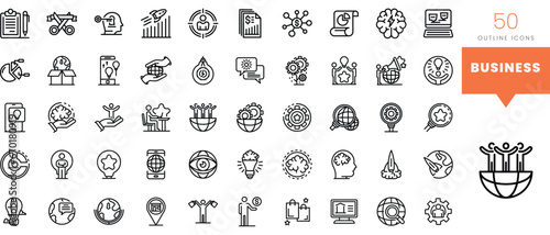 Set of minimalist linear business icons. Vector illustration