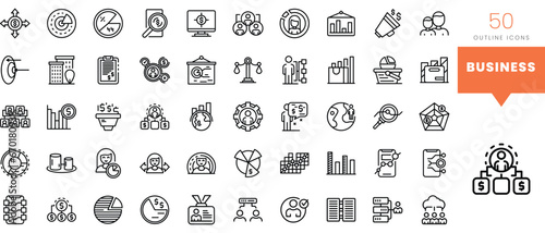 Set of minimalist linear business icons. Vector illustration