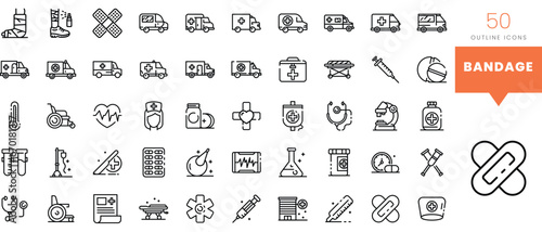 Set of minimalist linear bandage icons. Vector illustration