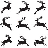 Jumping Flying Reindeer Silhouettes Stock Vector Set  - Christmas Reindeer Cutouts Bundle - PNG, EPS, SVG and Illustrator AI