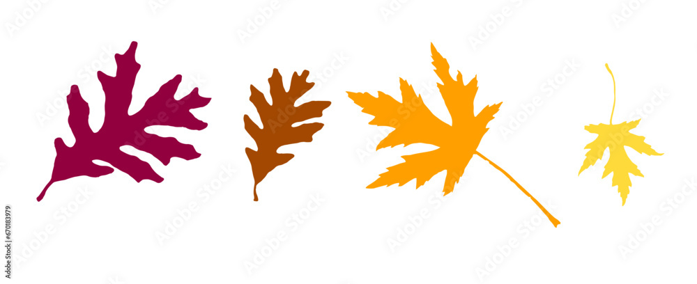 Autumn maple leaves, orange fall leaf, thanksgiving or halloween design elements in orange red and yellow autumn colors, seasonal clip art or png design elements for border or background illustrations - obrazy, fototapety, plakaty 