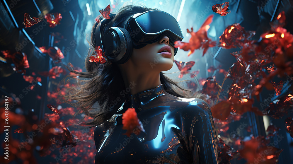 Exploring the Future: Woman Immersed in Virtual Reality