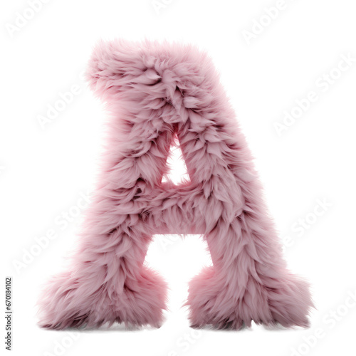 Pink furry letter A  on transparent background