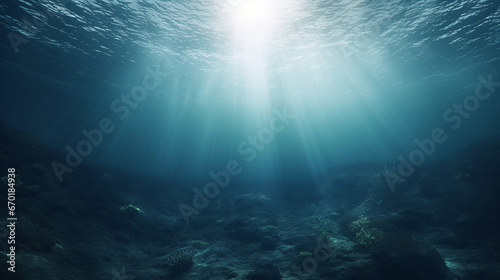 Underwater scene of a ocean depths in blue tones as frame or background 