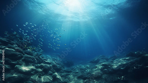 Underwater scene of a ocean depths in blue tones as frame or background  photo