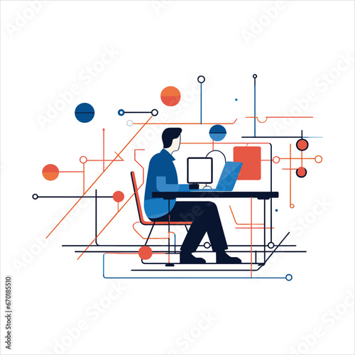 illustration of web development programmer and coding website