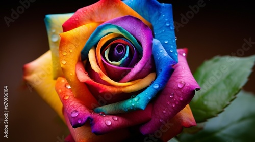 A Royal Rainbow Rose, its delicate curves and hues highlighted in full ultra HD, as if viewed through an HD camera lens.