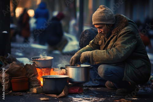 Volunteer at a homeless shelter provide warmth. social responsability concept