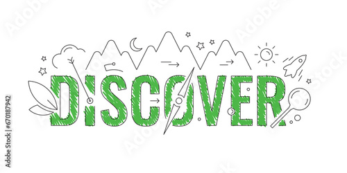 discover word and discover symbols. scribble discover concept. vector illustration