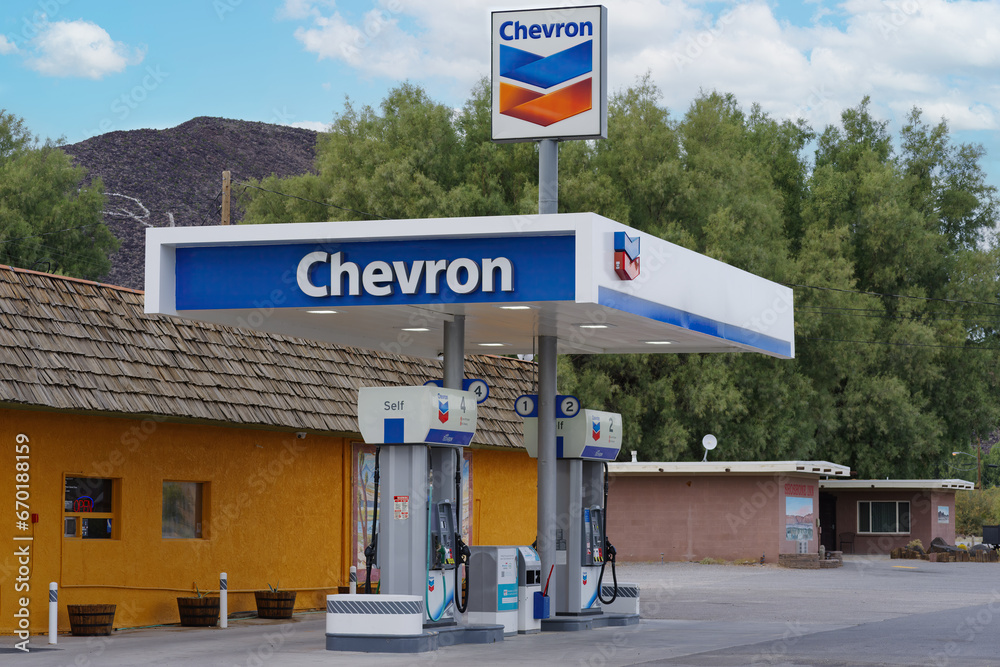 Shoshone, California, United States October 28, 2023 Chevron gas