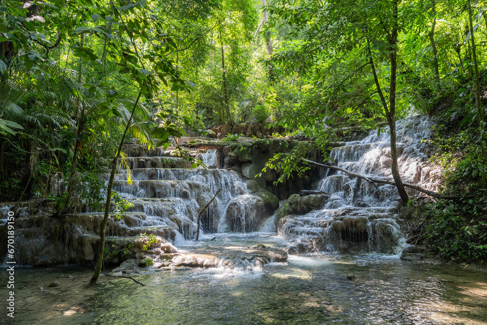 Fototapeta premium Waterfall in the jungle of Mexico on the outskirts of the city of Palenque.