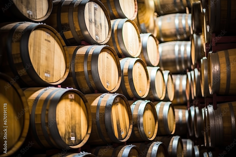 wine barrels in cellar