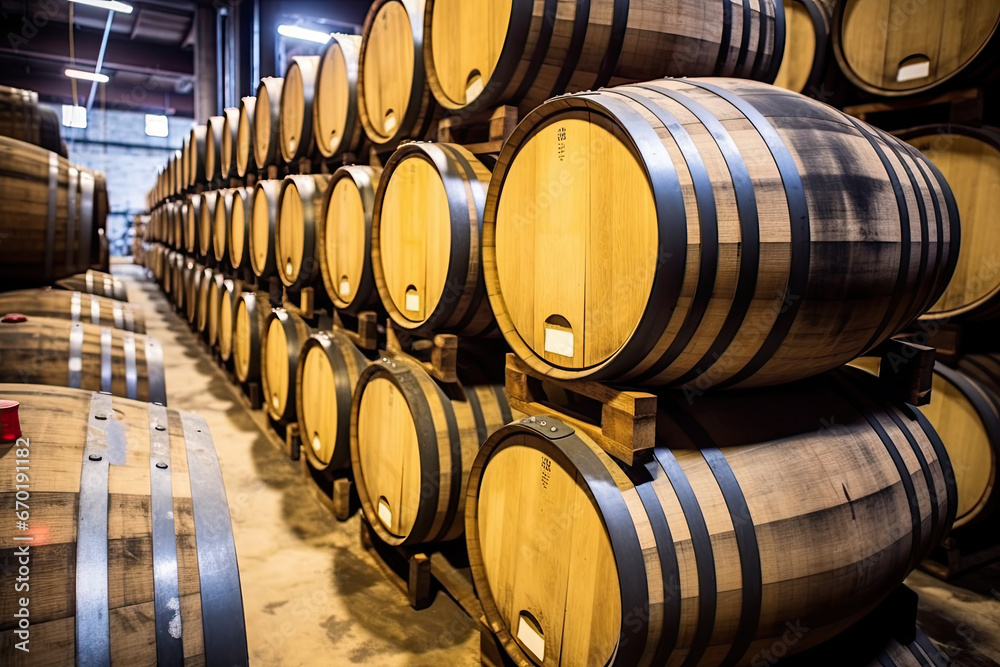 wine barrels in cellar