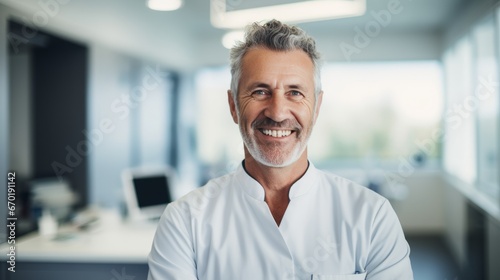 Smiling Healthcare Professional in Modern Clinic