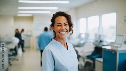 Smiling Healthcare Professional in Modern Clinic