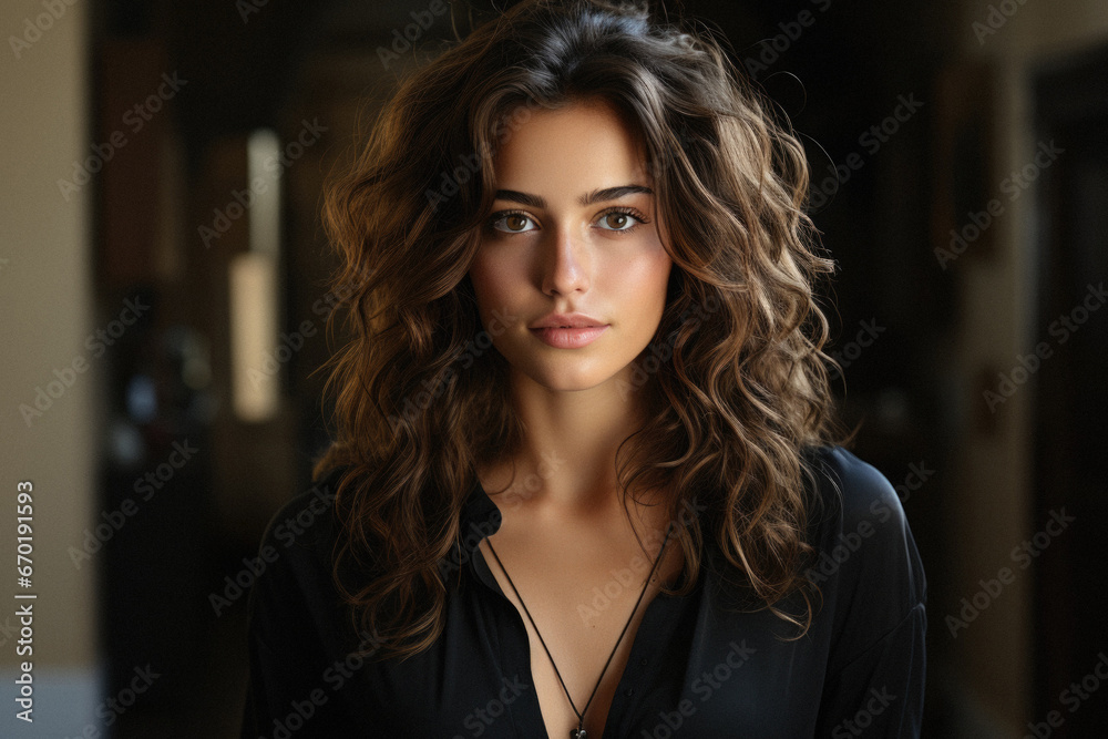 Portrait of beautiful young woman with curly red hair on gray background. Portrait of beautiful young woman with curly red hair on gray background.