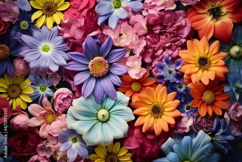 Colorful flowers blooming in springtime. Generative AI