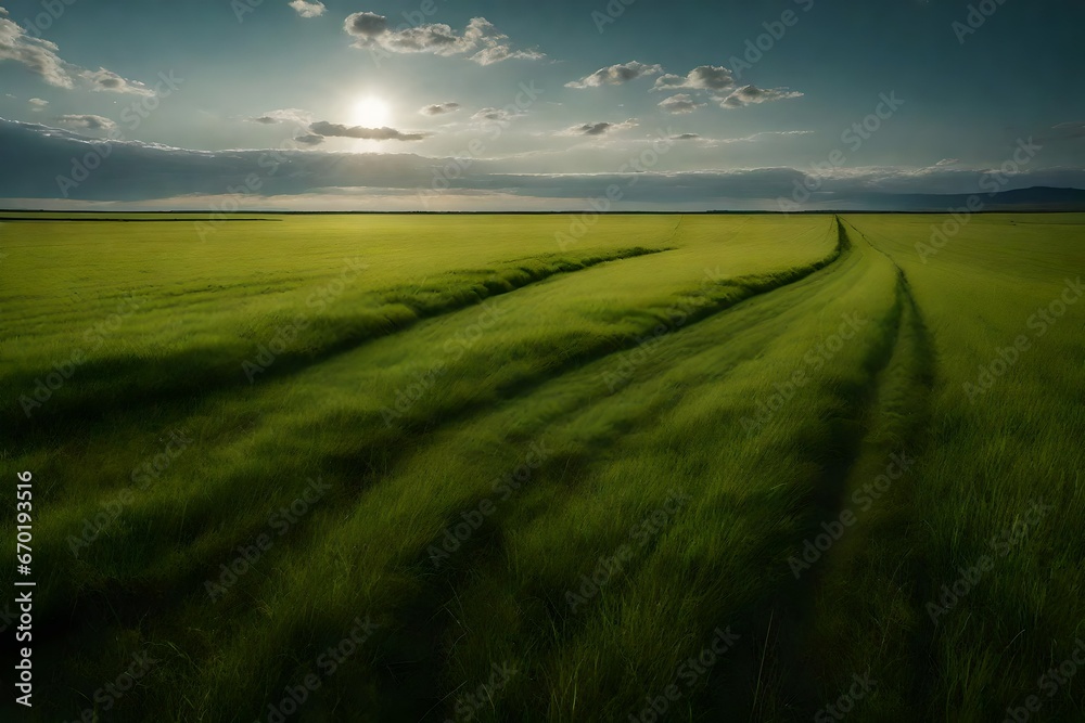Obraz premium green field and blue sky