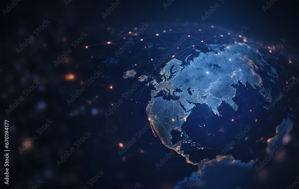 Global network connection over the Earth. Internet and technology concept. - obrazy, fototapety, plakaty 