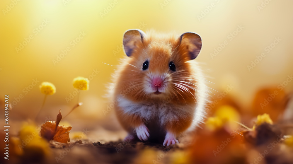 Cute hamster, macro photo with blur background.