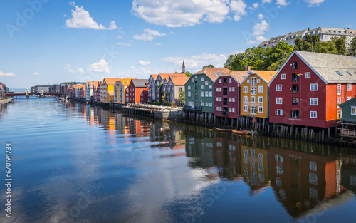 Trondheim, Norway with the historic city centre and tourist attraction Bakklandet as part of the former port photo