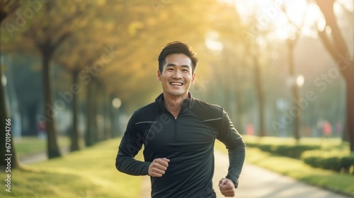 Young Asian man is jogging outside © Krtola 